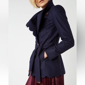 Ted Baker
Aastar Scallop Edge Short Wrap Coat Navy Size0 Wool Cadhmere